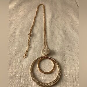 Circle Gold Tone Rhinestone Pendant Necklace